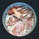 Alphonse Mucha Dance Large Clock<br><div class="desc">Alphonse Mucha Illustration Of A Dancing Girl With Long Flowing Hair Surrounded By An Ornamental Moon Like Structure.

For a full line of Art Deco and Art Nouveau Reproductions visit https://rolandosgiftshop.com/alphonse-mucha-reproductions/</div>