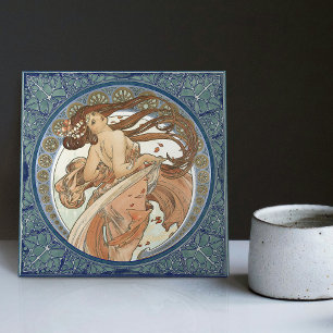Alphonse Mucha "Dancing" Art Nouveau Vintage Tile