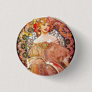 Alphonse Mucha Daydream Floral Vintage Art Nouveau 3 Cm Round Badge