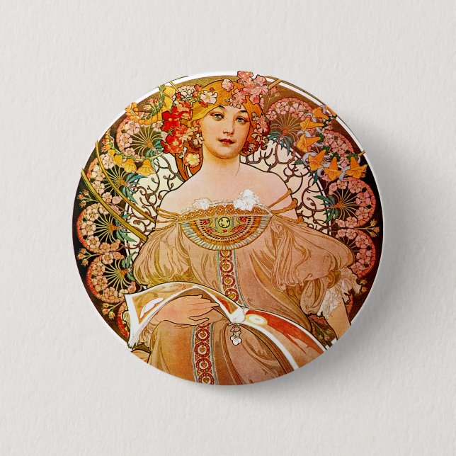 Alphonse Mucha Dreaming (Reverie) 6 Cm Round Badge (Front)