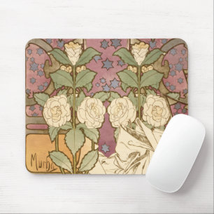 Alphonse Mucha Elegant Art Nouveau Stars Camellia Mouse Pad