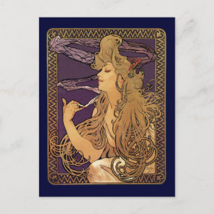 Alphonse Mucha Elegant Smoking Postcard