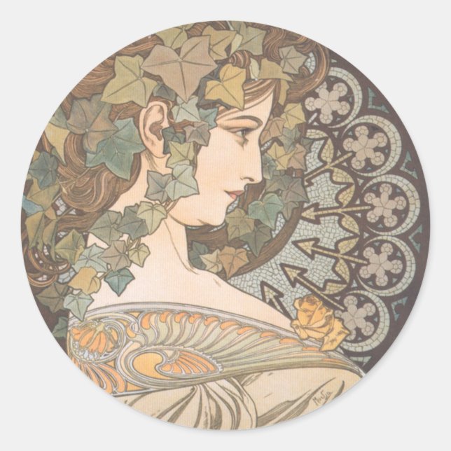 Alphonse Mucha - Erin Classic Round Sticker (Front)
