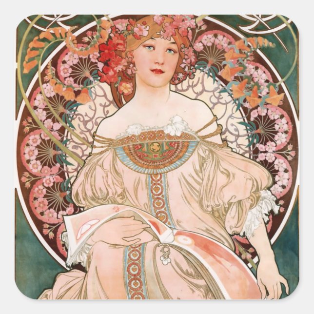 Alphonse Mucha F. Champenois Square Sticker (Front)