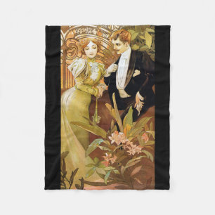 Alphonse Mucha Flirt Vintage Romantic Art Nouveau Fleece Blanket