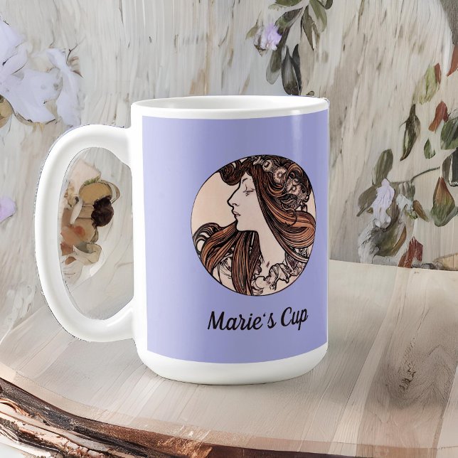 Alphonse Mucha Floral Art Nouveau Woman Violet Coffee Mug (Creator Uploaded)