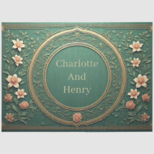 Alphonse Mucha Florals Opulence Sage Green Wedding Tissue Paper