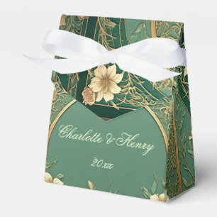 Alphonse Mucha Florals Vintage Sage Green Wedding Favour Box