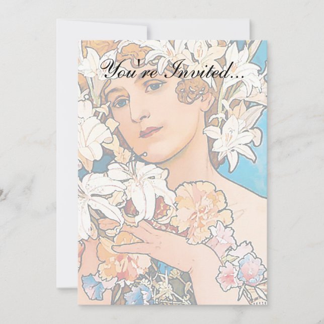 Alphonse Mucha - Flower - Retro Art Nouveau Invitation (Front)
