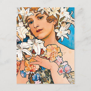Alphonse Mucha - Flower - Retro Art Nouveau Postcard