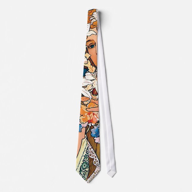 Alphonse Mucha - Flower - Retro Art Nouveau Tie (Front)