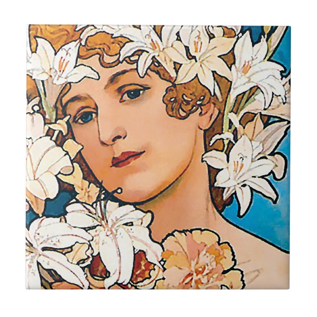 Alphonse Mucha - Flower - Retro Art Nouveau Tile (Front)