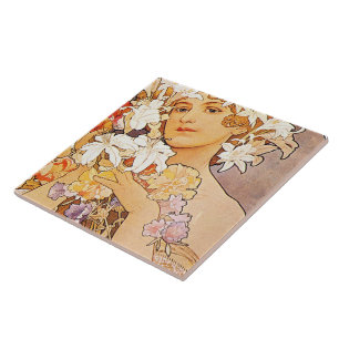 Alphonse Mucha Flower Tile