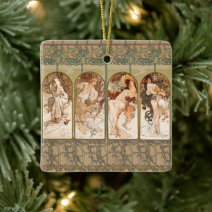 Alphonse Mucha Four Seasons 1897 Art Nouveau Panel Ceramic Ornament