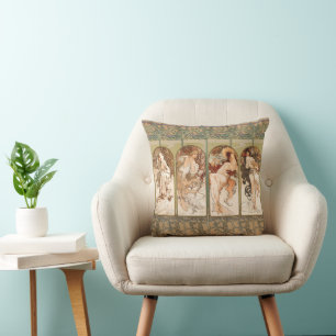 Alphonse Mucha Four Seasons 1897 Art Nouveau Panel Cushion
