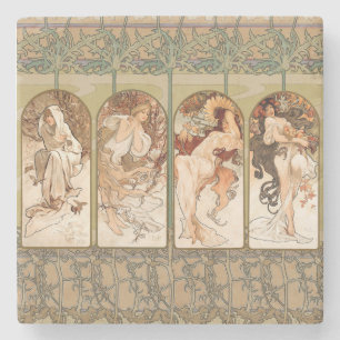 Alphonse Mucha Four Seasons 1897 Art Nouveau Panel Stone Coaster
