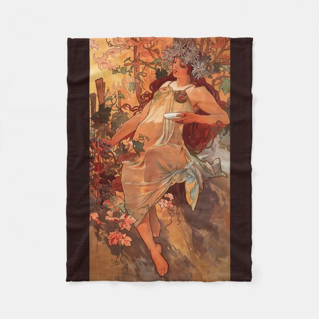 Alphonse Mucha, Four Seasons, Autumn Fleece Blanket (Front)