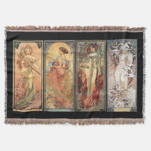 Alphonse Mucha Four Seasons Rugs Throw Blanket