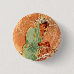Alphonse Mucha, Four Seasons, Winter 3 Cm Round Badge