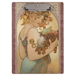 Alphonse Mucha Fruit Art Nouveau Vintage Maiden Clipboard