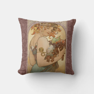 Alphonse Mucha Fruit Art Nouveau Vintage Maiden Cushion