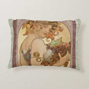 Alphonse Mucha Fruit Art Nouveau Vintage Maiden Decorative Cushion