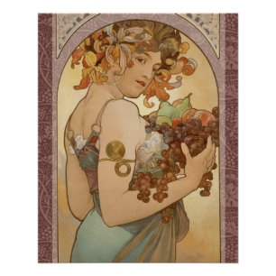Alphonse Mucha Fruit Art Nouveau Vintage Maiden Poster