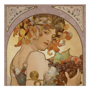 Alphonse Mucha Fruit Art Nouveau Vintage Maiden Poster