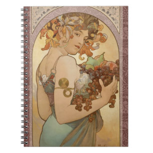 Alphonse Mucha Fruit Art Nouveau Vintage Maiden Spiral Notebook