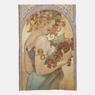 Alphonse Mucha Fruit Art Nouveau Vintage Maiden Tea Towel