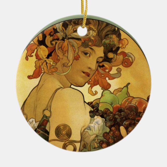 Alphonse Mucha Fruit Painting Ceramic Tree Decoration (Front)