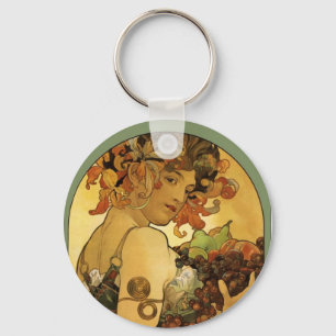 Alphonse Mucha Fruit Painting Key Ring