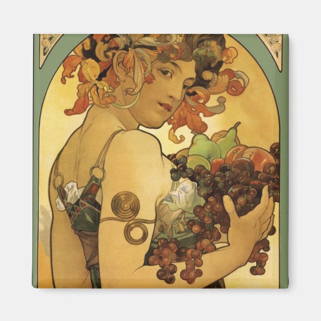 Alphonse Mucha Fruit Painting Magnet (Front)