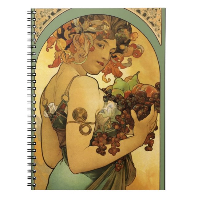 Alphonse Mucha Fruit Painting Spiral Notebook (Front)