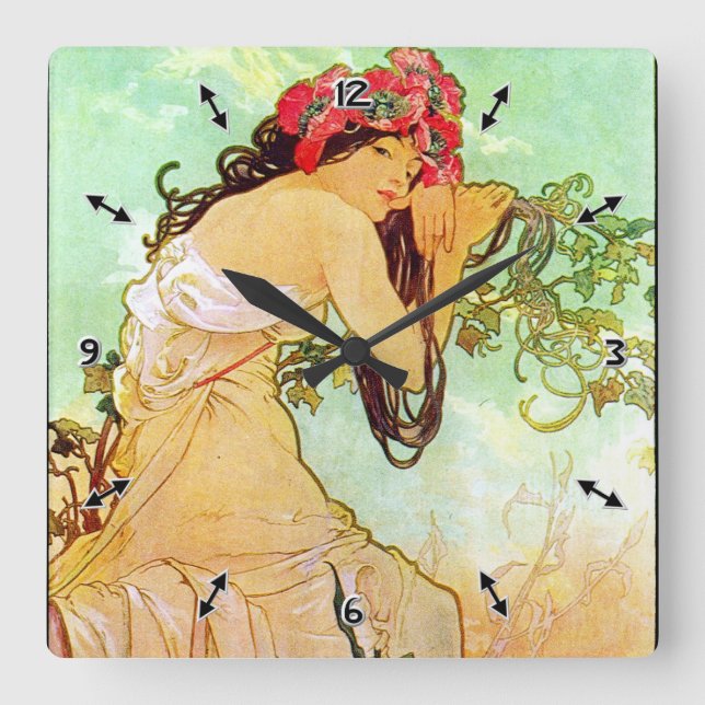 Alphonse Mucha Girl By The Pond Square Wall Clock (Front)