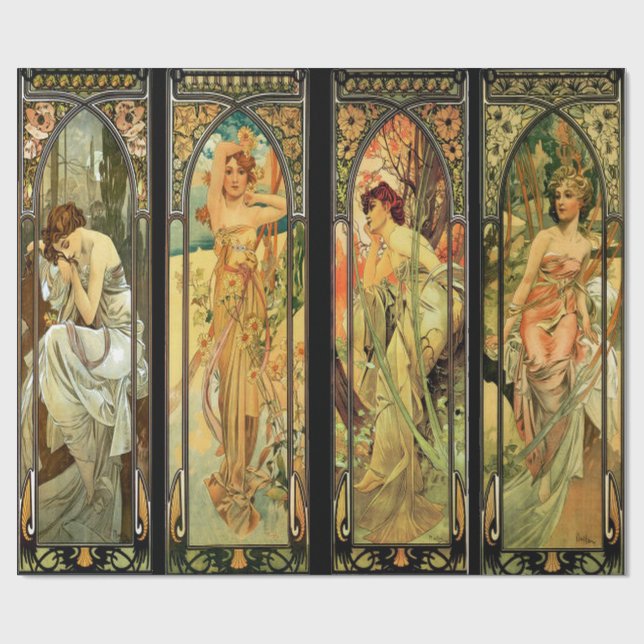 Alphonse Mucha, Gorgeous Ladies, Art Deco Wrapping Paper (Flat)