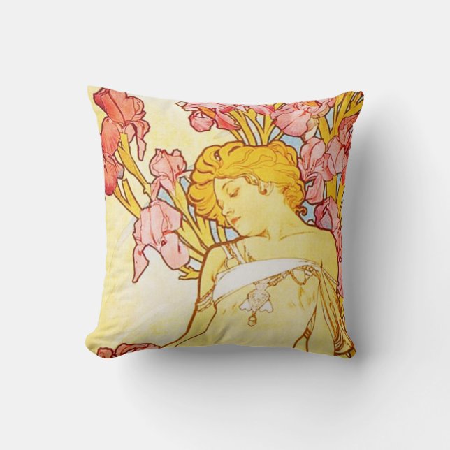 Alphonse Mucha Iris Pillow (Front)