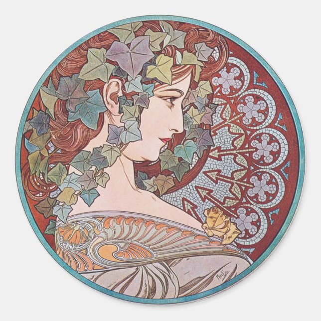 Alphonse Mucha Ivy Art Nouveau Stickers (Front)