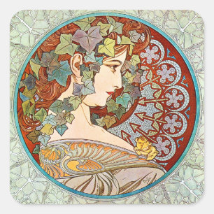 Alphonse Mucha Ivy Square Sticker