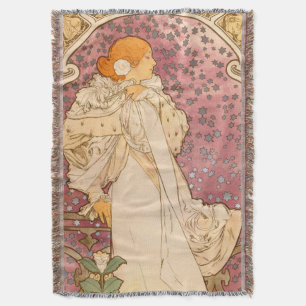 Alphonse Mucha La Dame Aux Camelias: Art Nouveau Throw Blanket