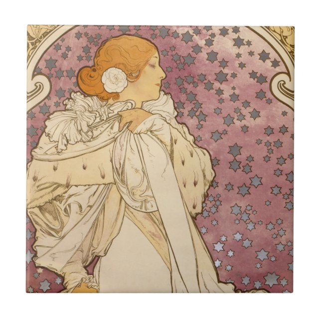 Alphonse Mucha La Dame Aux Camelias: Art Nouveau  Tile (Front)
