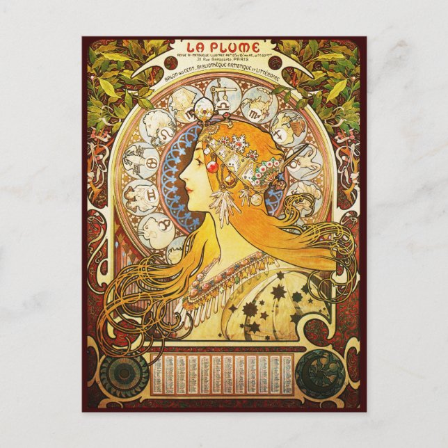 Alphonse Mucha La Plume Postcard (Front)
