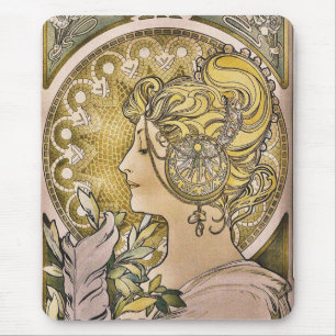 Alphonse Mucha, La Plume Pretty Girl Mouse Pad