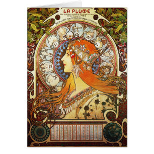 Alphonse Mucha La Plume Zodiac Art Nouveau Vintage