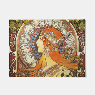 Alphonse Mucha La Plume Zodiac Art Nouveau Vintage Doormat