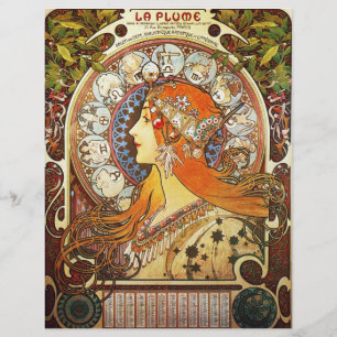 Alphonse Mucha La Plume Zodiac Art Nouveau Vintage Flyer