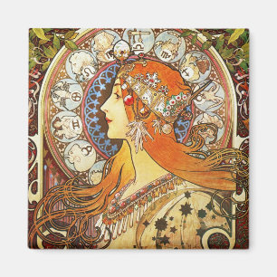 Alphonse Mucha La Plume Zodiac Art Nouveau Vintage Magnet