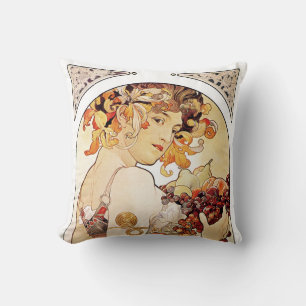 Alphonse Mucha Lady With Fruit Cushion