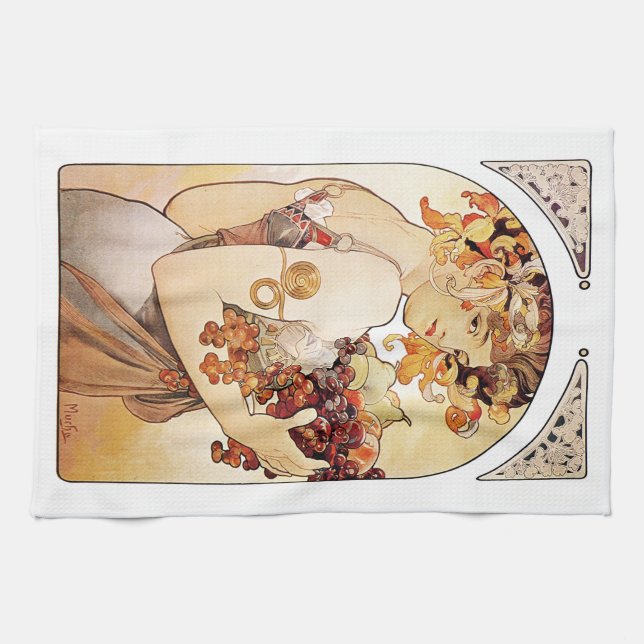 Alphonse Mucha Lady With Fruit Tea Towel (Horizontal)