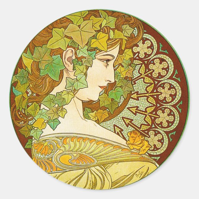 Alphonse Mucha Laurel Stickers (Front)